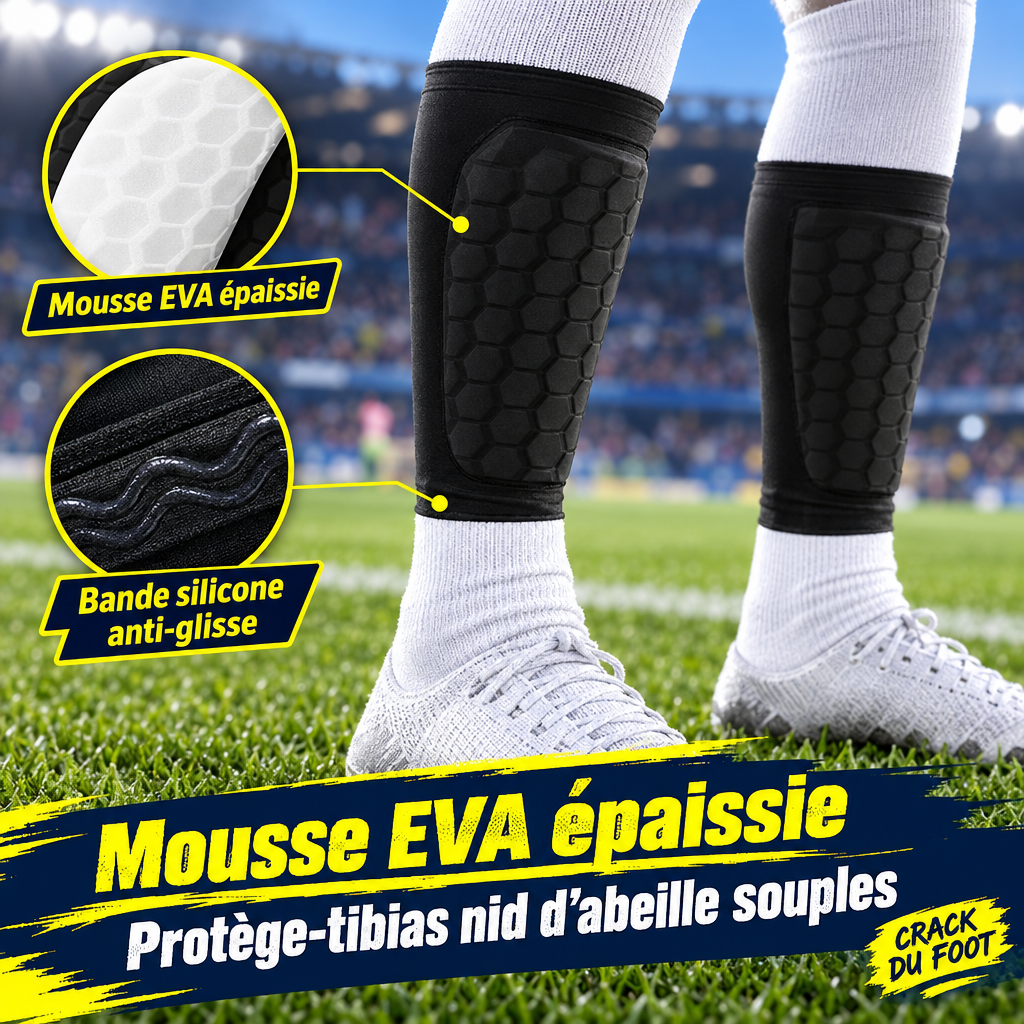 Mousse EVA nid d'abeille et bande silicone des protège-tibias